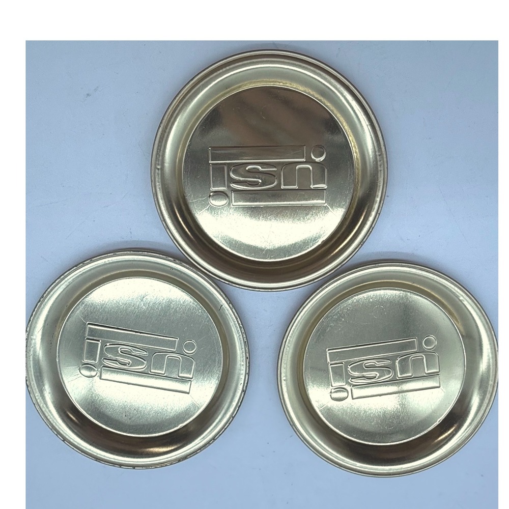 Vintage USI Metal Coasters Set of‎ 3 Round Gold Barware Trey holder